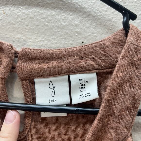 Joie 100% Linen Halter High Neck Brown Minimalist Basic Tank Top Summer size L - Picture 2 of 4
